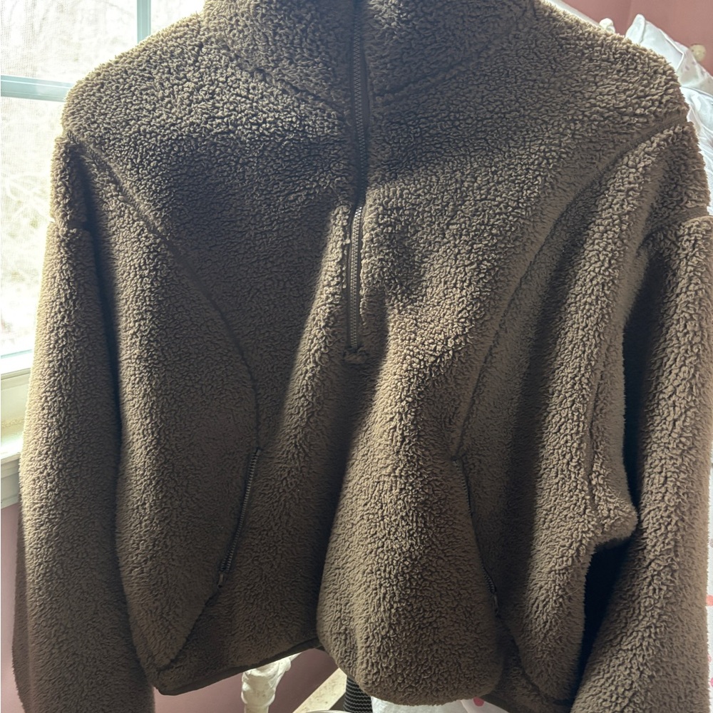 Z by Zella Half Zip Pullover Brown Sherpa Jacket Women’s Size S